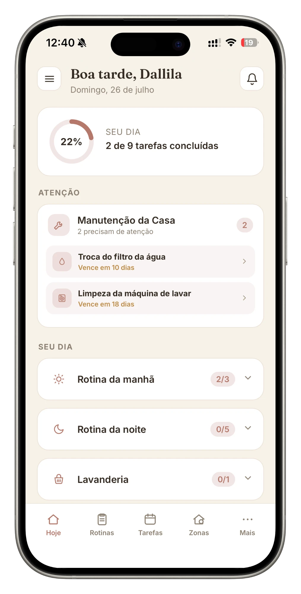 Tela do app Home Planny