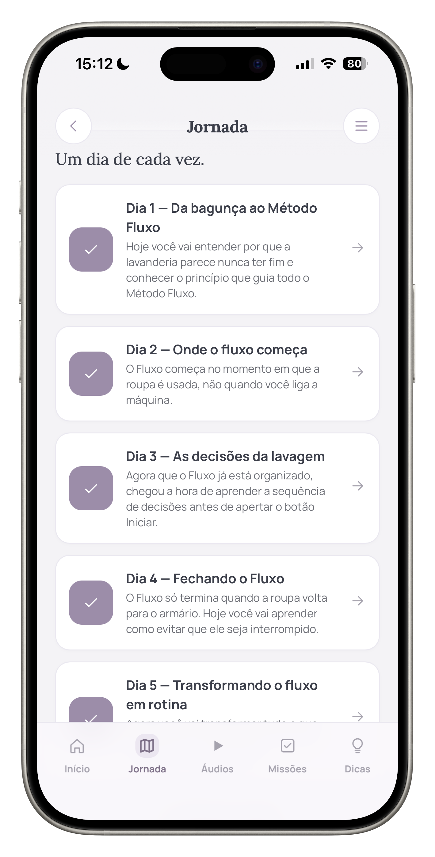 Tela do app Lavanderia Sob Controle — modo claro